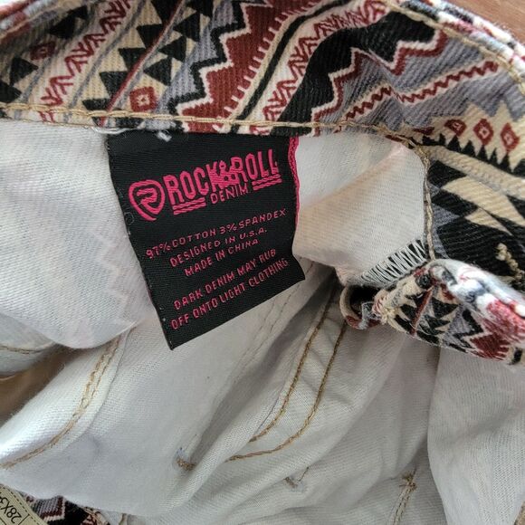 Rock & Roll Bargain Button Bell Bottom Jeans Womens 28 x 34 Cowgirl Aztec Flare - Picture 9 of 11